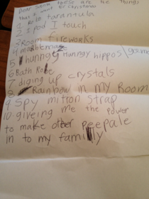 Christmas list from my  year-old son Im not too sure about item 
