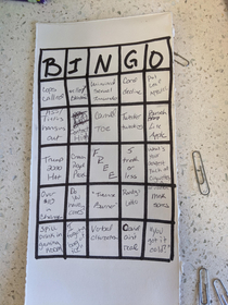 Co-worker created a bingo card for the liquor store we work at I just got a double mark off for helping a customer with less than  teeth that asked for the cheapest pack of cigs Lets go