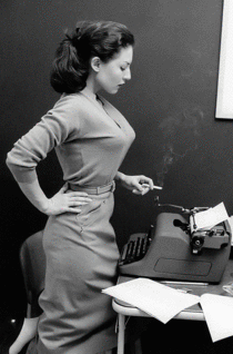 Colorization of woman with typewriter