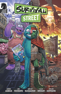 Comic book cover for a dystopian Sesame Street
