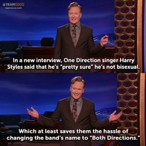 Conan on why its a good thing Harry from One Direction is probably not bisexual