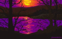 Cool landscape during the night in pixel art