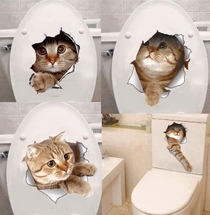 D Cat Mischief Toilet Stickers