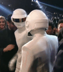 Daft Punks hug after winning Album of the Year