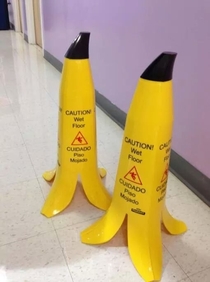 Danger wet floor Bananas for scale