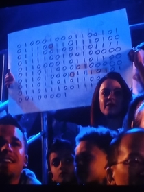 Destroy All Humans written in Binary on a sign at BattleBots
