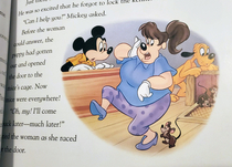 Disney Logic at its finest - Pet dog releases mouse that scares lady who is also a dog who then tells store clerk who is also a mouse that she is leaving because there are mice running around