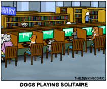 Dogs playing solitaire