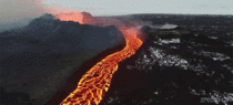 Drone footage of a flowing lava river
