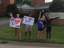Drove by these kids protesting the school district firing a principal Dr P They didnt think those signs through