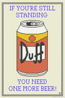 Duff Beer to be read in the voice of Barney talking to Homer Simpson  cross stitch art style