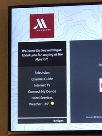 Earlier this year our Virgin Atlantic flight was rerouted to Atlanta at the last minute so we were put up in a Marriott for the night The choice of welcome message was a bit insulting