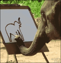 Elephant draws himself