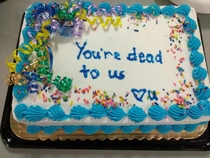 Employees last day today presented her with this heartfelt cake
