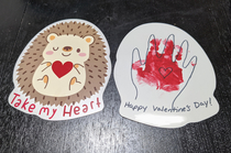 Expectation Cute red handprint Valentine from the baby Reality Accidental horror Valentine I probably wont be sending to the grandparents