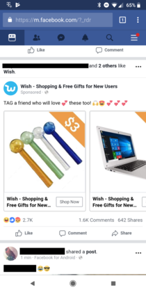 Facebook suggested Ads now selling methcrack pipes
