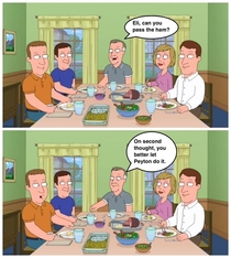 Family dinners are awkward at the Manning house this season