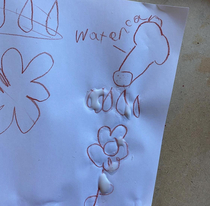 Family members kid drew this watering can complete with D water droplets