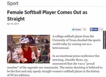 Female softball player comes out as straight