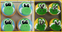 First time baking Wanted to surprised my GF with Yoshi Cupcakes