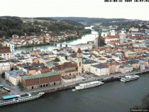 Flood in Passau Bavaria Germany where three rivers meet 