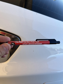 Found a stolen pen in a car at work