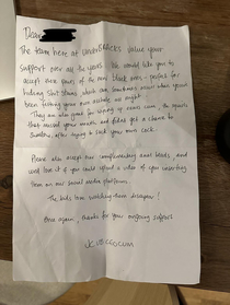 Found this letter in my Airbnb addressed to the host