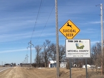 Found this sign in Iowa Even the deer hate living here