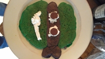 Friend of mine made a ninja turtle pancake for her sonthen quickly removed it once comments started rolling in
