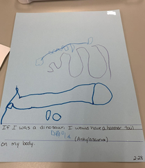 Friends kid drew a dinosaur for his homework assignment