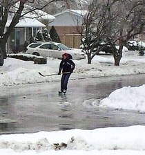 Friends neighbour decided to take advantage of the iced over streets here in Canada