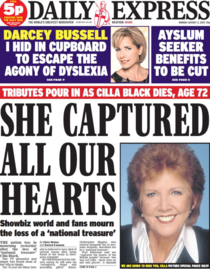 Front page of UK Daily Express today - A headline about dyslexia on one side and a glaring typo on the other