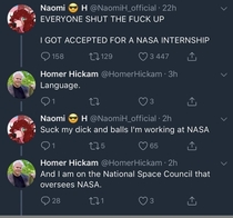 Furry gets accepted to NASA internship Unknowingly tells member of National Space Council to suck his dick when told to watch his language