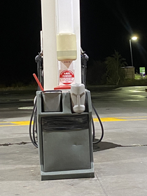 Gas station watering can has had enough of your shit