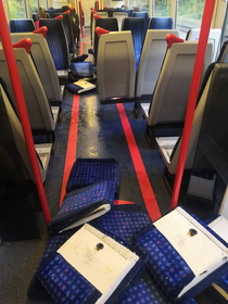 Getting on the train in the UK and someone has clearly has a fight with the chairs