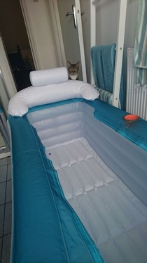 Gf got an inflatable bath Cat didnt approve