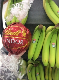 Giant Lindt Chocolate banana for scale