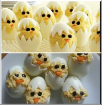 Girlfriend attempted to make deviled egg chicks Close enough