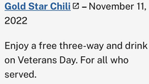 Gold Star Chili is going the extra mile for Vets today