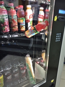 Got a sandwich stuck in vending machine Bought a drink to push the sandwich Damn