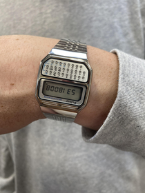 Got my boyfriend this vintage pulsar calculator watch for christmas Waiting in line at Best Buy and he says he has something to show me