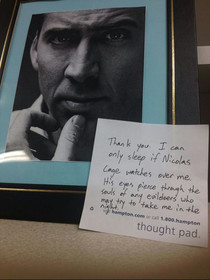 Guest at hotel my friend works at requested a picture of Nicholas Cage next his bed the note he left after checking out