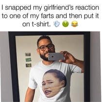 Guy took picture of his Gfs reaction to his fart and made a tee shirt with it