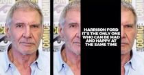 Harrison Ford is happy and sad at the same time