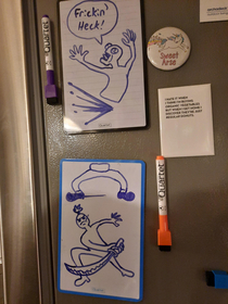 Having some fun with the fridge whiteboards