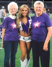 Heres a photo of a current Cowboys cheerleader with two cheerleaders from their last Superbowl Team
