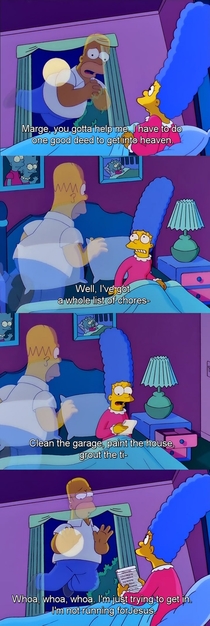 Homer has to make one good deed to get into heaven