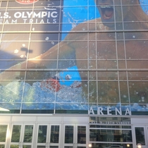 HUGE US swim trials window graphic in Omaha One sneaky death star under the armpit