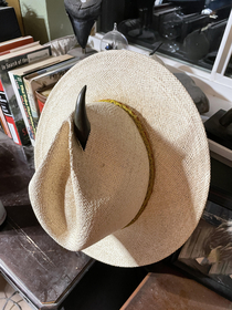 Hung my Panama hat on a rhinoceros sculpture