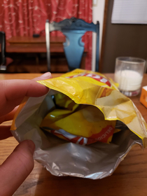 I asked my wife to combine two open bags of chips